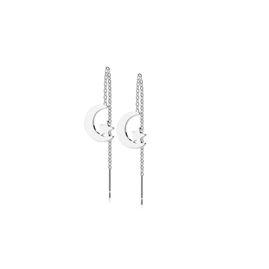 1 Paar Damen Ohrringe Durchzieher Mond Stern Anhänger Ohrringe Ohrstecker Chirurgenstahl Gold Schwarz Roségold Silber