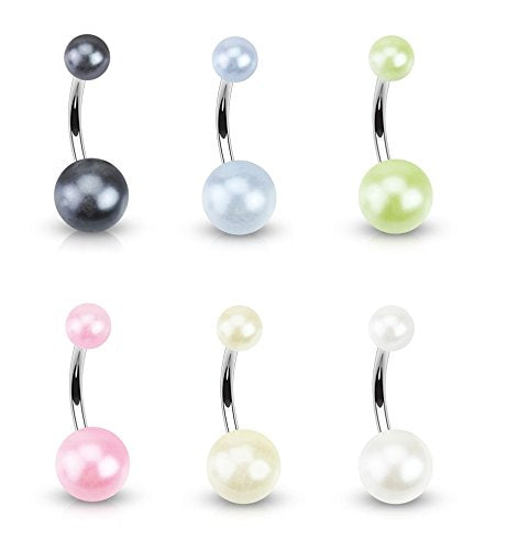 Bauchnabelpiercing PERL-Effekt ACRYL-Kugeln 8mm 1,6mm 10mm Nabelpiercing Chirurgenstahl Bananabell Silber viele Farben