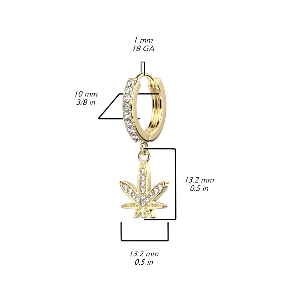 1 Paar Damen Creolen Ohrhänger Anhänger Hanf-Blatt Pavé Zirkonia Clear Ohrringe Ohrstecker Silber Gold