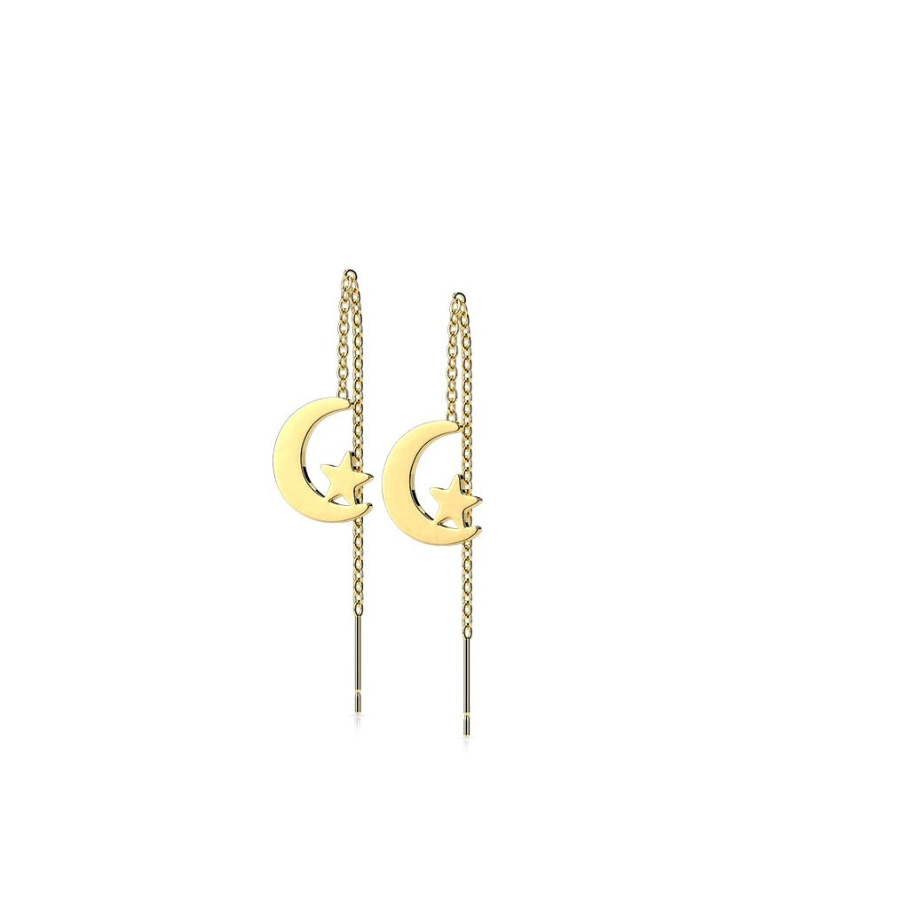 1 Paar Damen Ohrringe Durchzieher Mond Stern Anhänger Ohrringe Ohrstecker Chirurgenstahl Gold Schwarz Roségold Silber