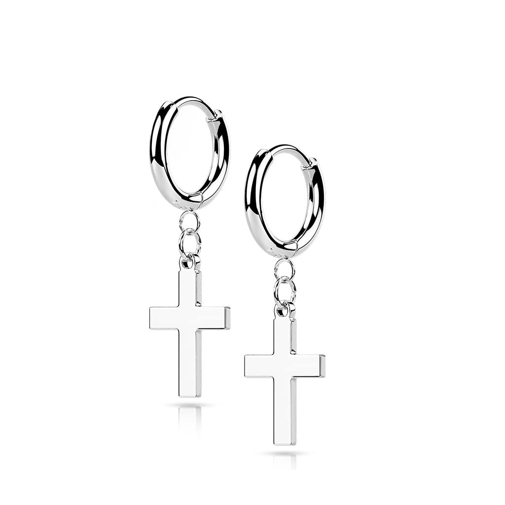 1 Paar Damen Creolen Ohrhänger Kreuz-Anhänger Ohrringe Ohrstecker Chirurgenstahl Silber Gold Schwarz Roségold