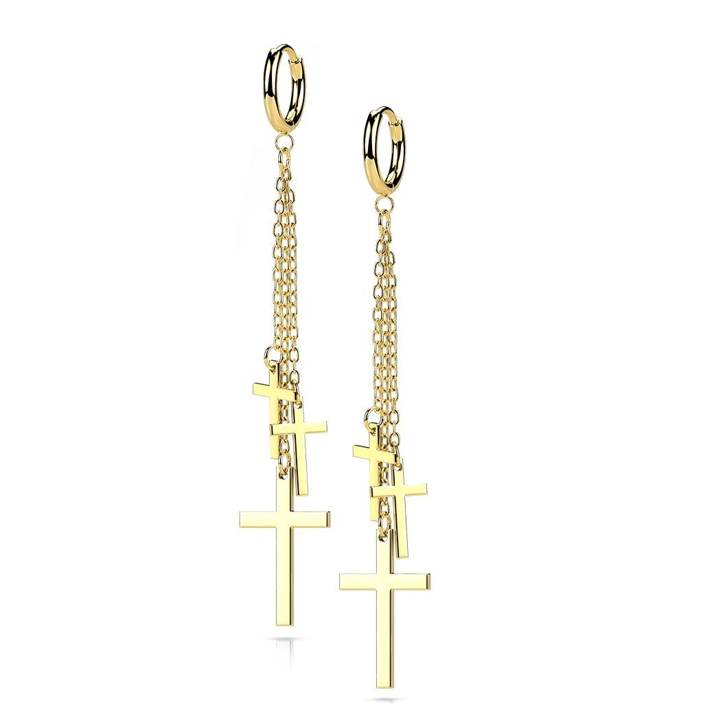 1 Paar Damen Creolen Ohr-Hänger 3 Kreuze Ketten-Anhänger Ohrringe Ohrstecker Silber Gold Schwarz Roségold
