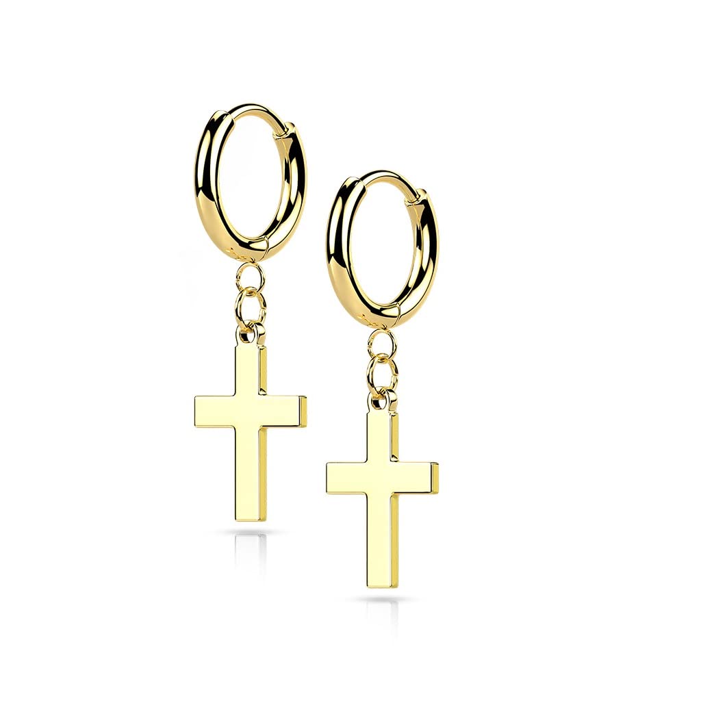 1 Paar Damen Creolen Ohrhänger Kreuz-Anhänger Ohrringe Ohrstecker Chirurgenstahl Silber Gold Schwarz Roségold