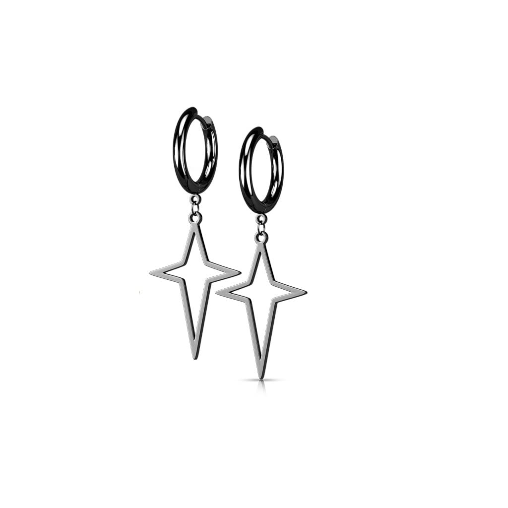 1 Paar Damen Creolen Ohrhänger Stern-Anhänger Ohrringe Ohrstecker Silber Gold Schwarz