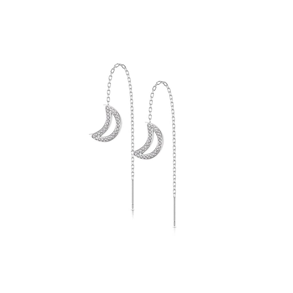 1 Paar Damen Ohrringe Durchzieher Kristall Pavé Clear Halbmond-Anhänger Ohrringe Ohrstecker Chirurgenstahl Silber Gold Roségold