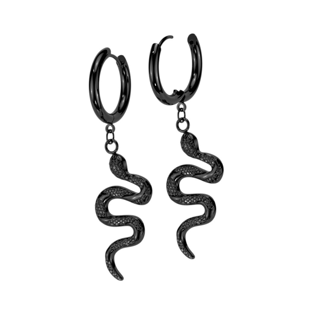 1 Paar Damen Creolen Ohrhänger Schlangen-Anhänger Ohrringe Ohrstecker Silber Gold Schwarz