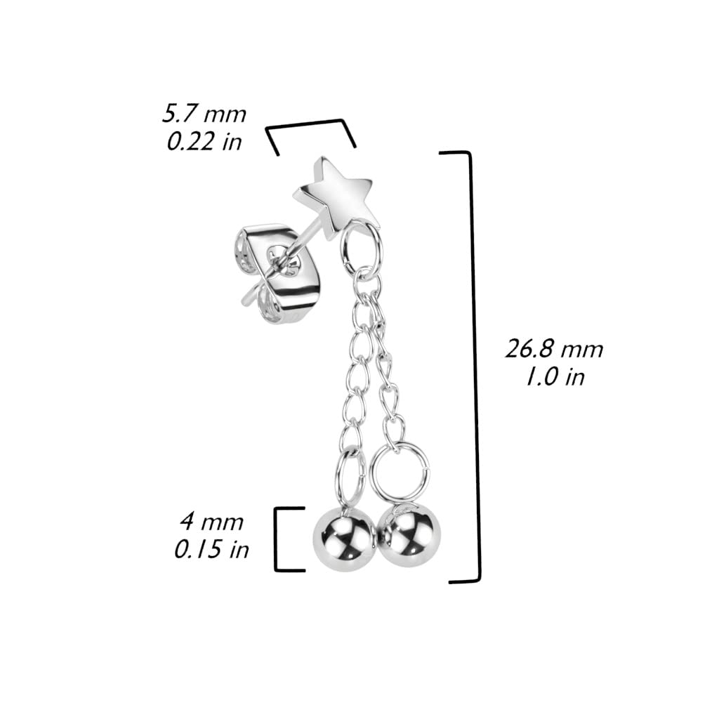 1 Paar Damen Ohrstecker Stern Kugel-Anhänger Chirurgenstahl Ohrringe Ohrhänger Silber