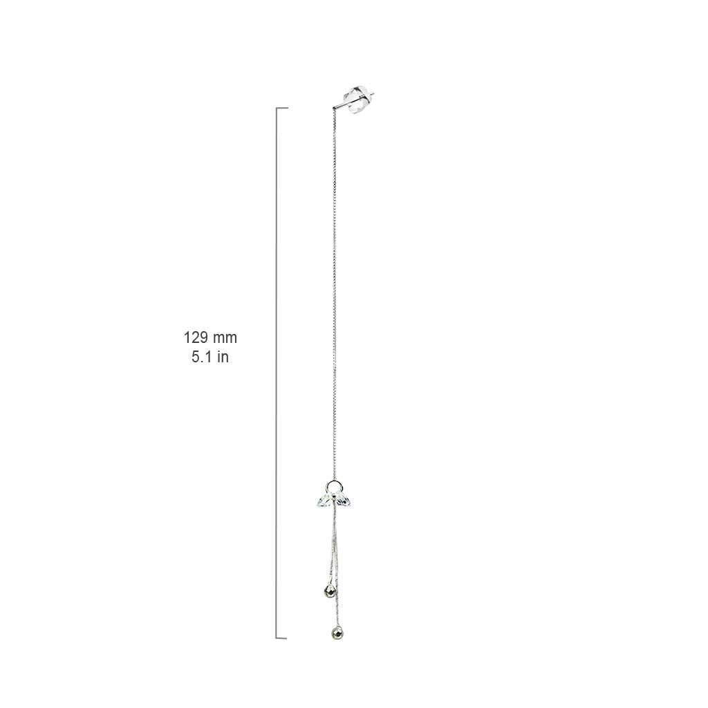 1 Paar Damen Durchzieher Ohrringe Doppel-Zirkonia Doppel-Kette Ohr-hänger e Ohrstecker Silber Clear