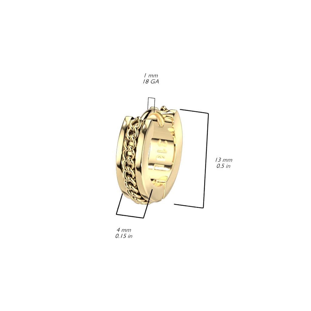 1 Paar Damen Creolen Ketten-Detail 4-mm Breite Chirurgenstahl Ohrringe Ohrstecker Gold Schwarz Silber