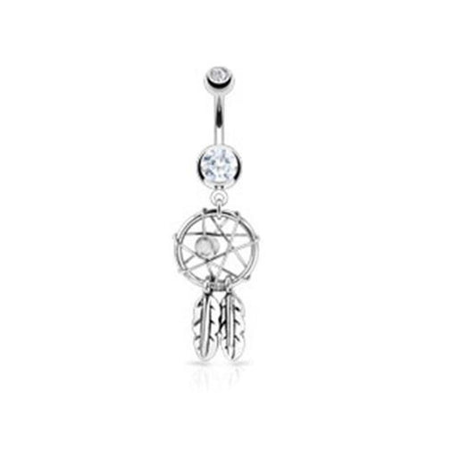 Bauchnabelpiercing 1,6mm 10mm Traumfänger Anhänger Nabelpiercing Chirurgenstahl Bananabell Zirkonia Silber viele Farben