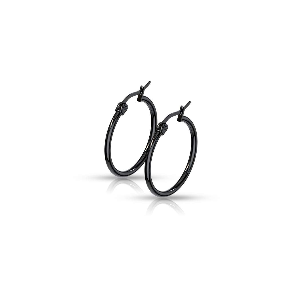 1 Paar Damen CREOLEN Ohrringe Ohrstecker Chirurgenstahl Schwarz 10 15 20 25 30 35 40 45 50 55 60 65 70 75 mm