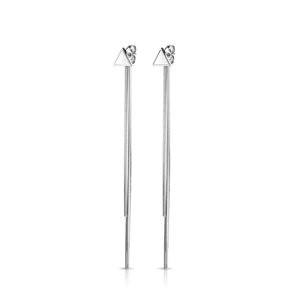 1 Paar Damen Ohrringe Enamel Dreieck 6mm Ketten Anhänger e Ohrstecker Chirurgenstahl Weiß Schwarz Silber Länge 65,7mm