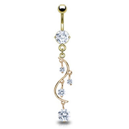 Bauchnabelpiercing Wein-Rebe Set 1,6mm 10mm Nabelpiercing Chirurgenstahl Bananabell Zirkonia 14 Karat Vergoldet Clear Pink Aqua