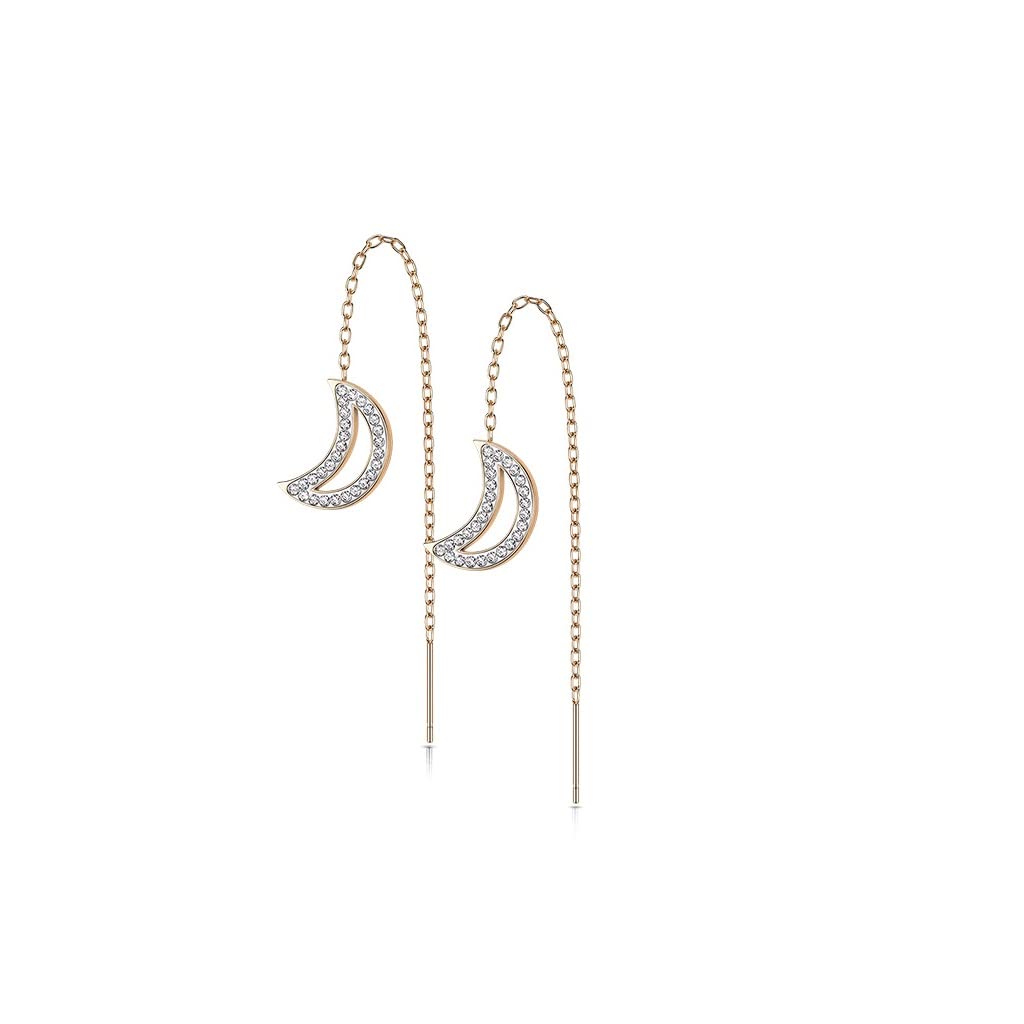 1 Paar Damen Ohrringe Durchzieher Kristall Pavé Clear Halbmond-Anhänger Ohrringe Ohrstecker Chirurgenstahl Silber Gold Roségold