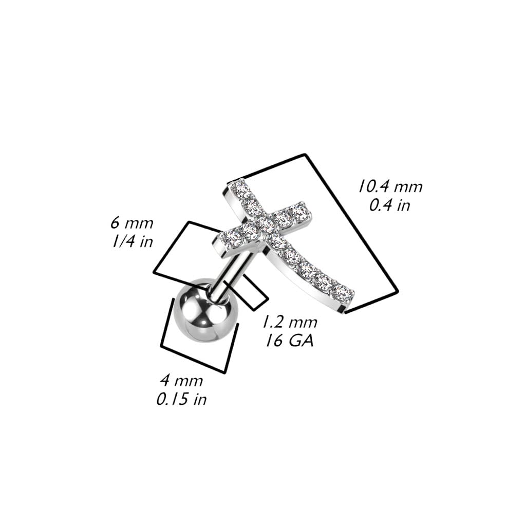Knorpel Ohrstecker Kreuz Zirkonia Clear Silber Gold Piercings Chirurgenstahl Schraubverschluss Stab 6mm lang