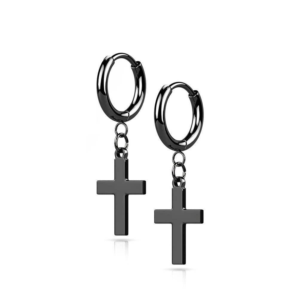 1 Paar Damen Creolen Ohrhänger Kreuz-Anhänger Ohrringe Ohrstecker Chirurgenstahl Silber Gold Schwarz Roségold
