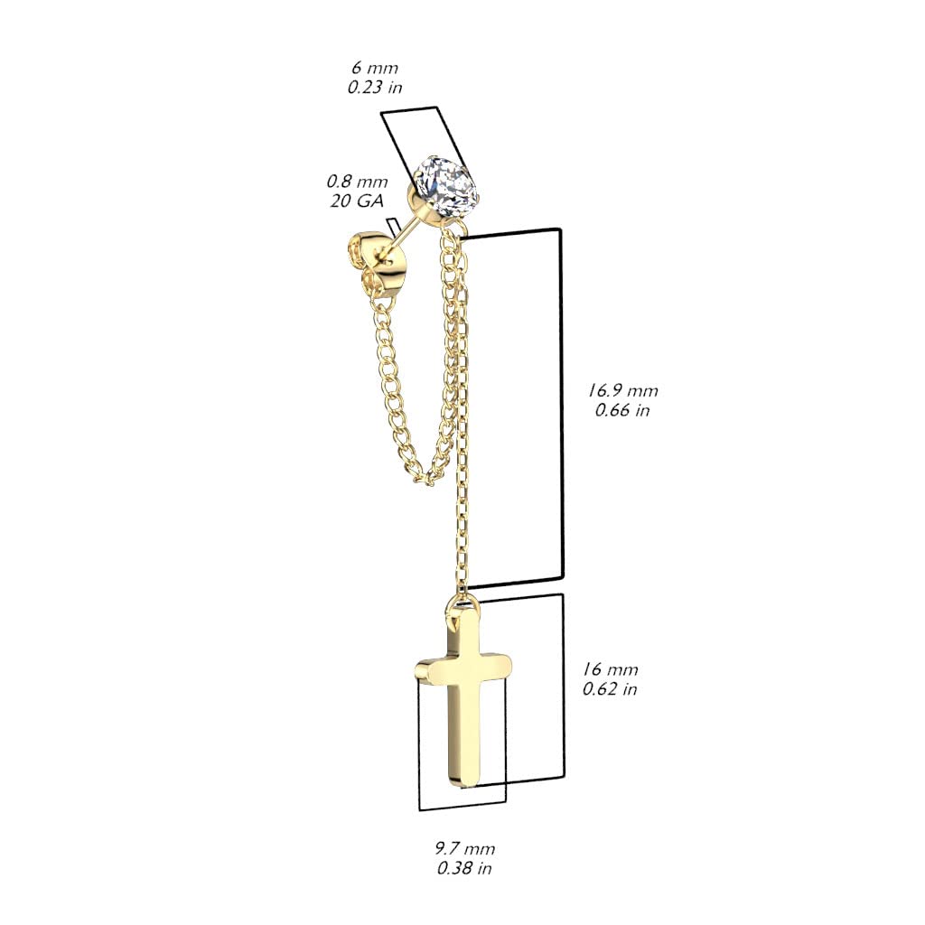 1 Paar Damen Ohrstecker Zirkonia Clear Ketten-Kreuz Anhänger Chirurgenstahl Ohrringe Ohrhänger Silber Gold Schwarz