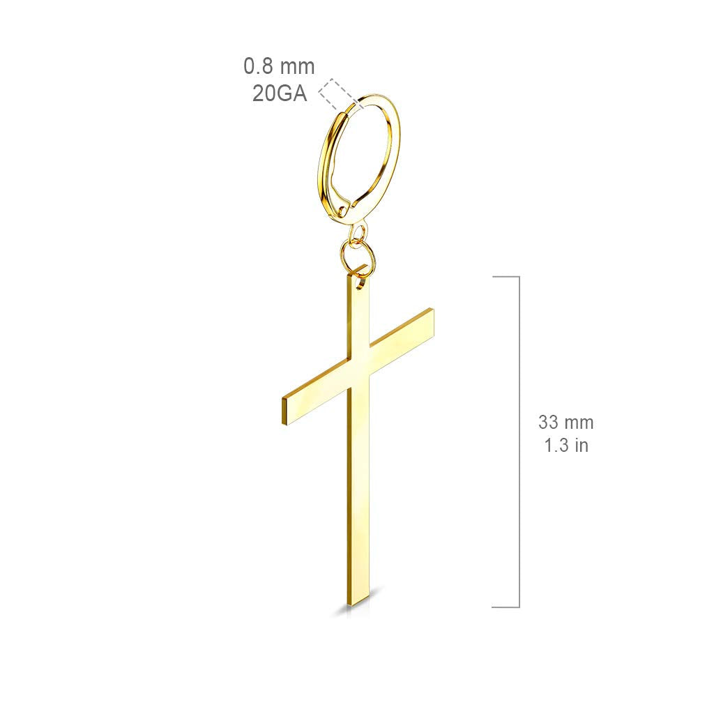 1 Paar Damen Creole großes Kreuz Anhänger Ohrringe Ohring Chirurgenstahl Klappverschluss Silber Gold Schwarz