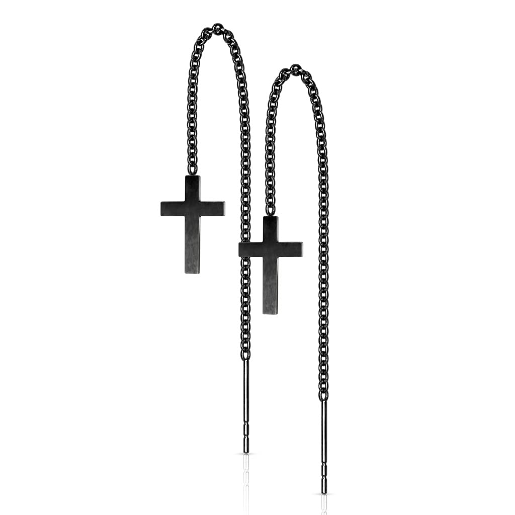 1 Paar Damen Durchzieher Ohrringe Kreuz-Anhänger Ohr-hänger e Ohrstecker Silber Gold Schwarz Roségold