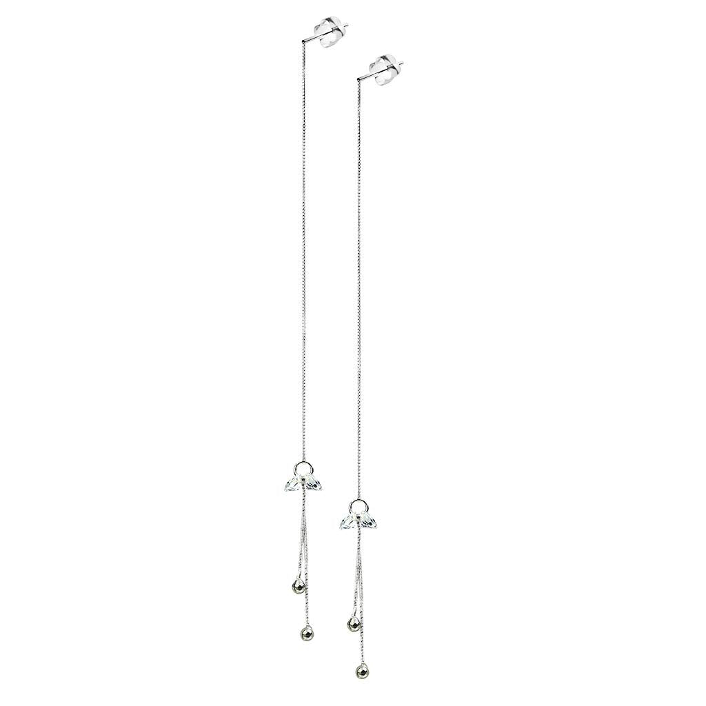 1 Paar Damen Durchzieher Ohrringe Doppel-Zirkonia Doppel-Kette Ohr-hänger e Ohrstecker Silber Clear