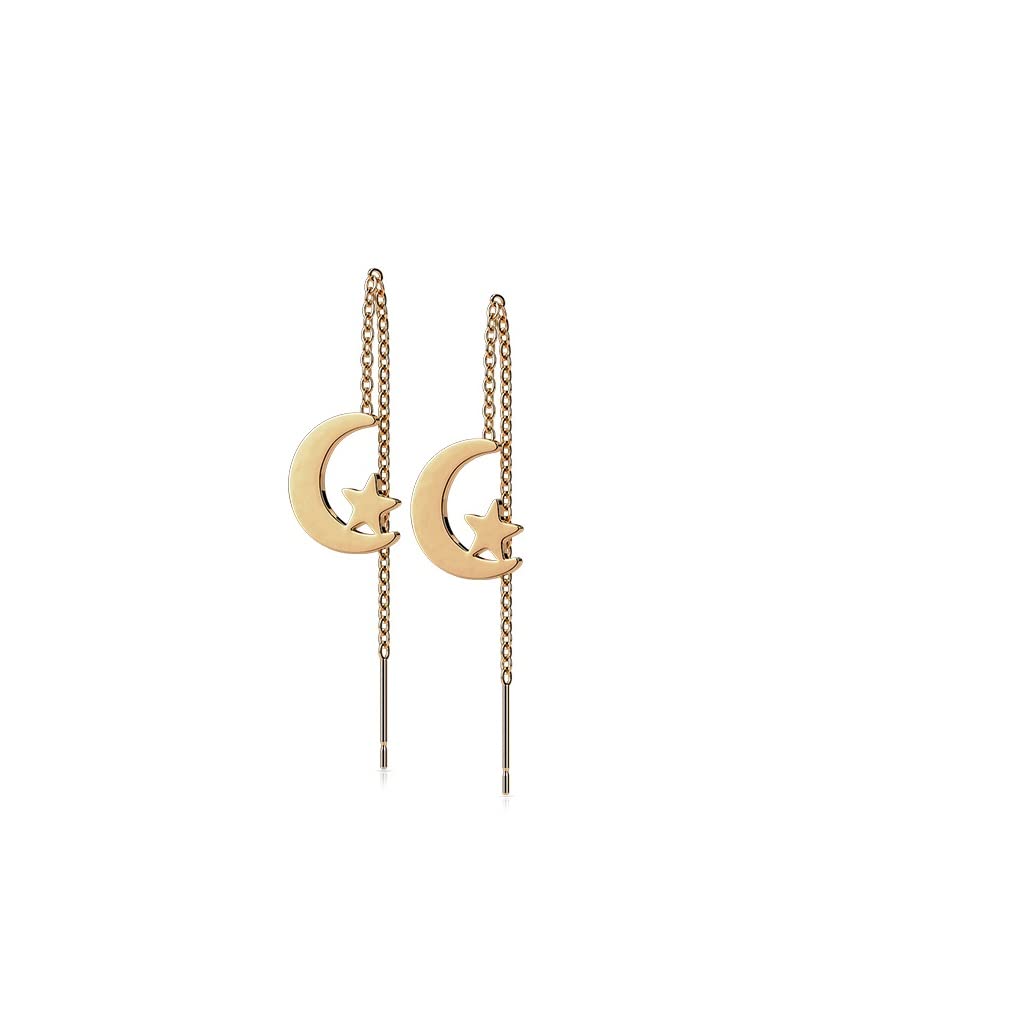 1 Paar Damen Ohrringe Durchzieher Mond Stern Anhänger Ohrringe Ohrstecker Chirurgenstahl Gold Schwarz Roségold Silber