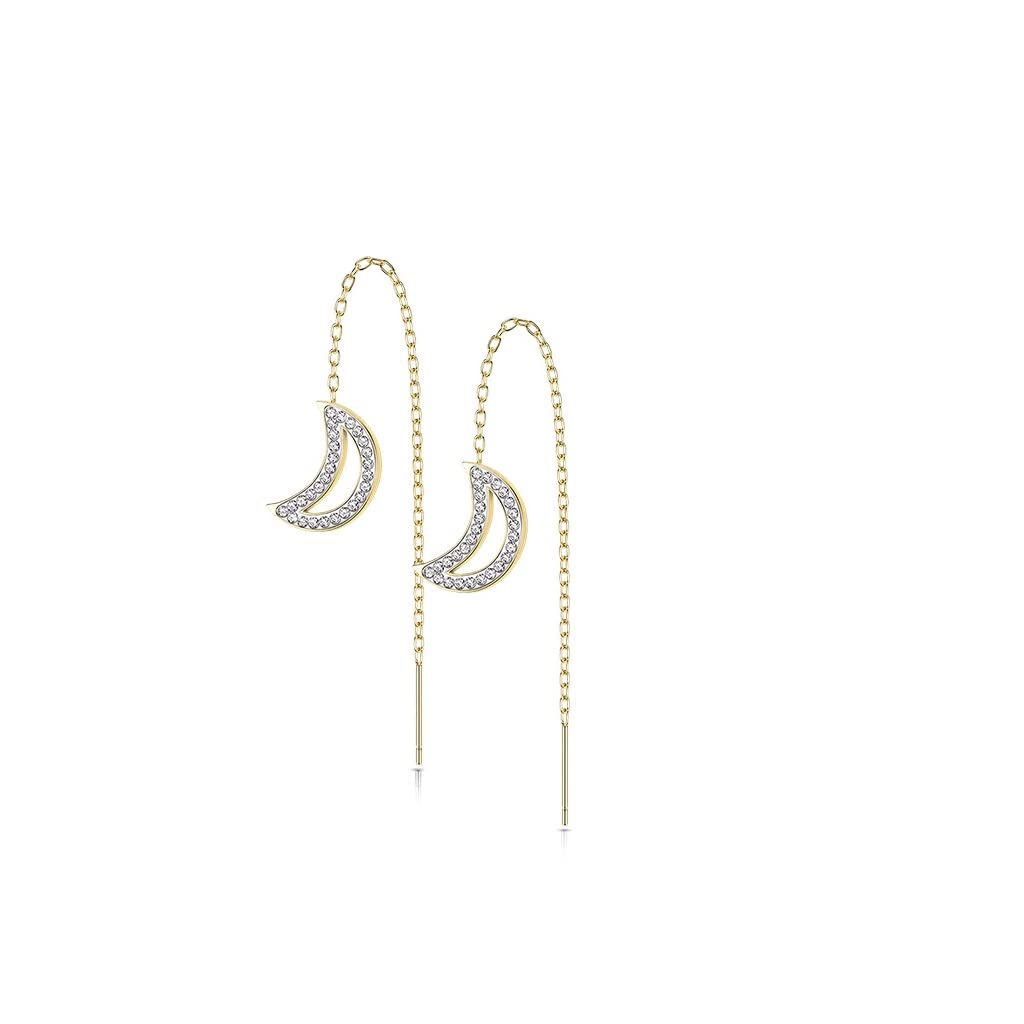 1 Paar Damen Ohrringe Durchzieher Kristall Pavé Clear Halbmond-Anhänger Ohrringe Ohrstecker Chirurgenstahl Silber Gold Roségold