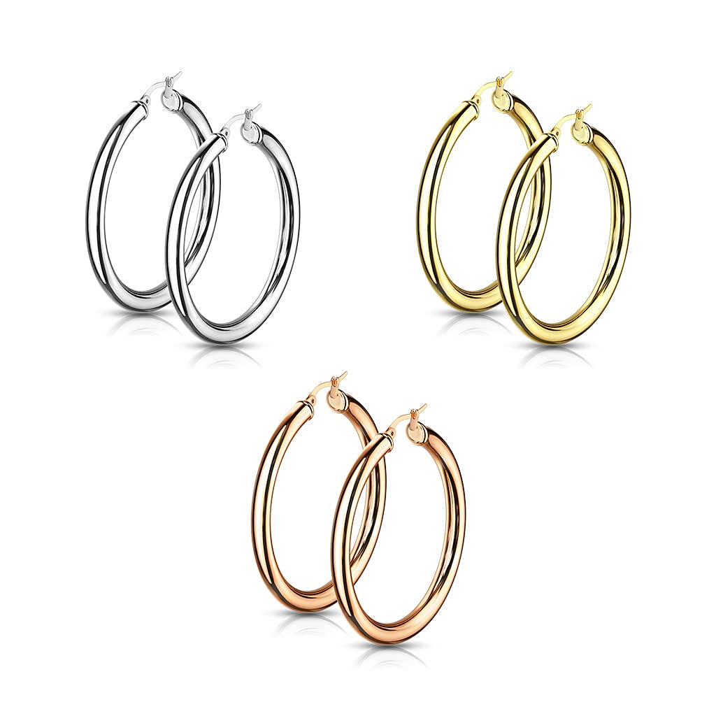 1 Paar Damen Creolen Ohrringe 5mm breit Ohrstecker Gold Roségold Silber