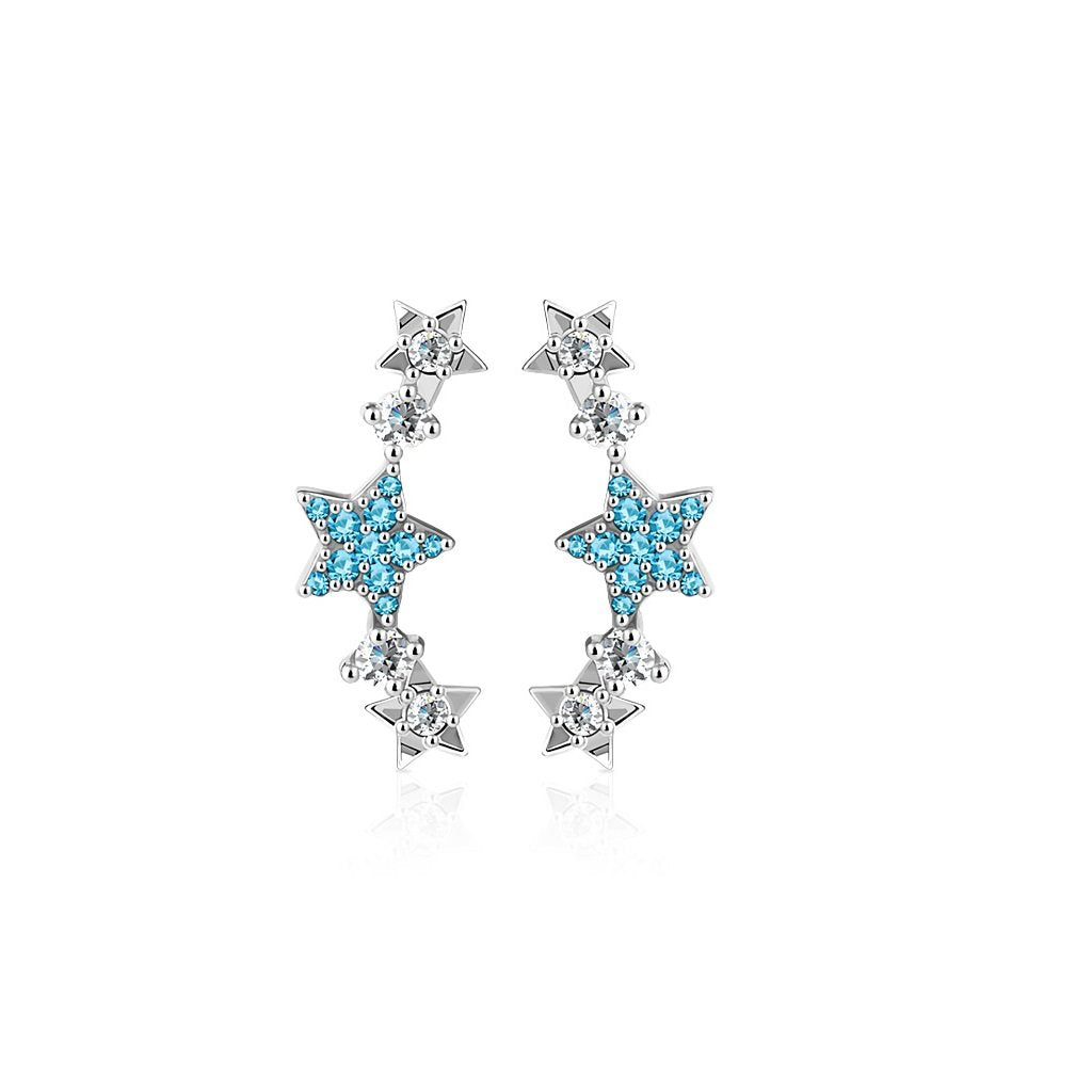 1 Paar Ohrklemmen funkelnde STERNE 21 x 3mm Set Damen Ohrringe Ohrclip Ohrstecker Chirurgenstahl Silber Clear Aqua