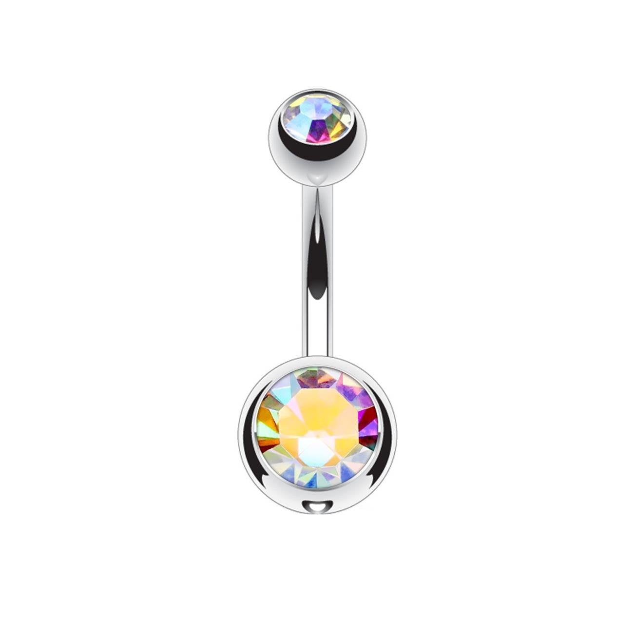 Bauchnabelpiercing 2 ZIRKONIA Nabelpiercing Chirurgenstahl Bananabell Silber Multicolor Stab 1,6/12mm Kugeln 5/8mm