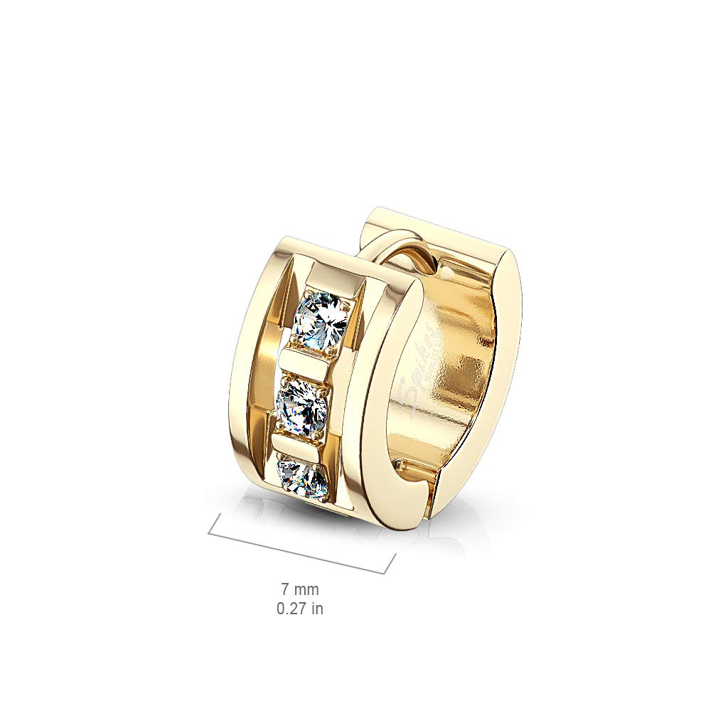 1 Paar Damen CREOLEN 3 Zirkonia Clear Ohrringe Ohrstecker Chirurgenstahl Gold Schwarz Silber 7mm