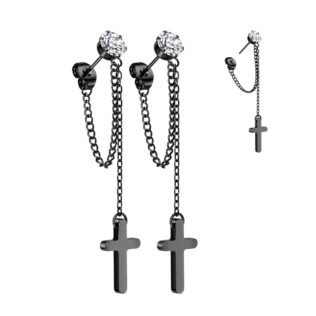 1 Paar Damen Ohrstecker Zirkonia Clear Ketten-Kreuz Anhänger Chirurgenstahl Ohrringe Ohrhänger Silber Gold Schwarz