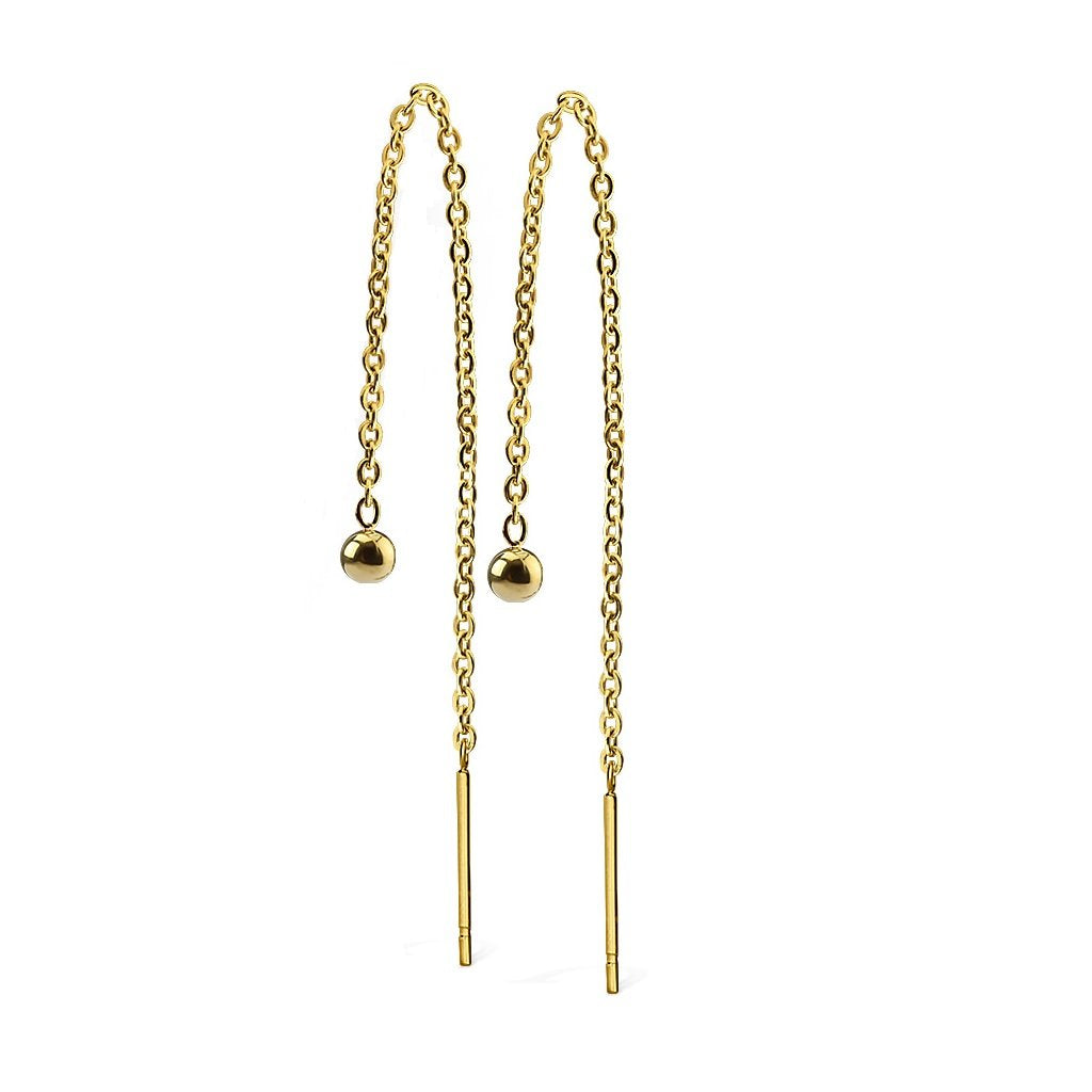 Damen 1 Paar Ohrhänger 1 Kugel 3mm lange hängende Kette 1 Stab Durchzieher Ohrringe Set Ohrstecker Chirurgenstahl Silber Gold