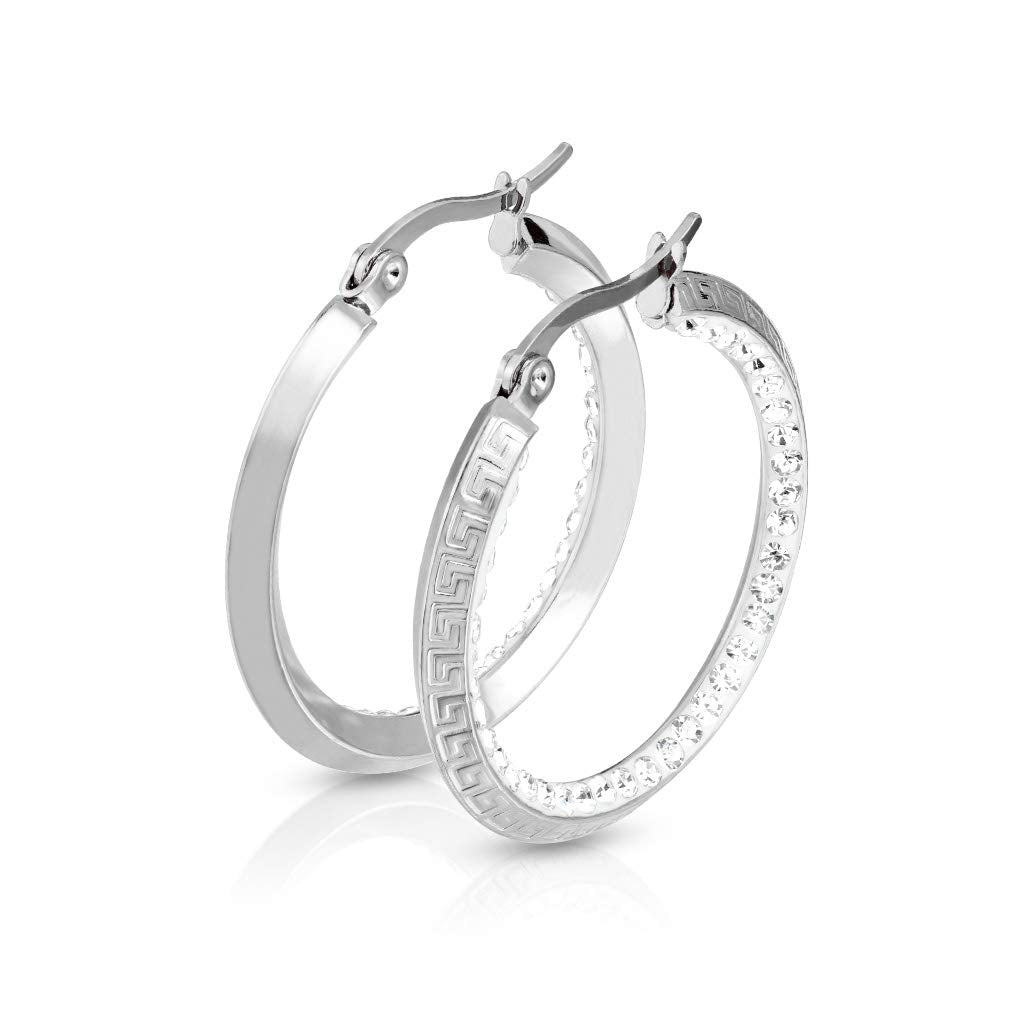 1 Paar Damen Ohrringe CREOLE Zirkonia-Rand innen Muster Ohrstecker Chirurgenstahl Gold Roségold Silber Clear 30mm