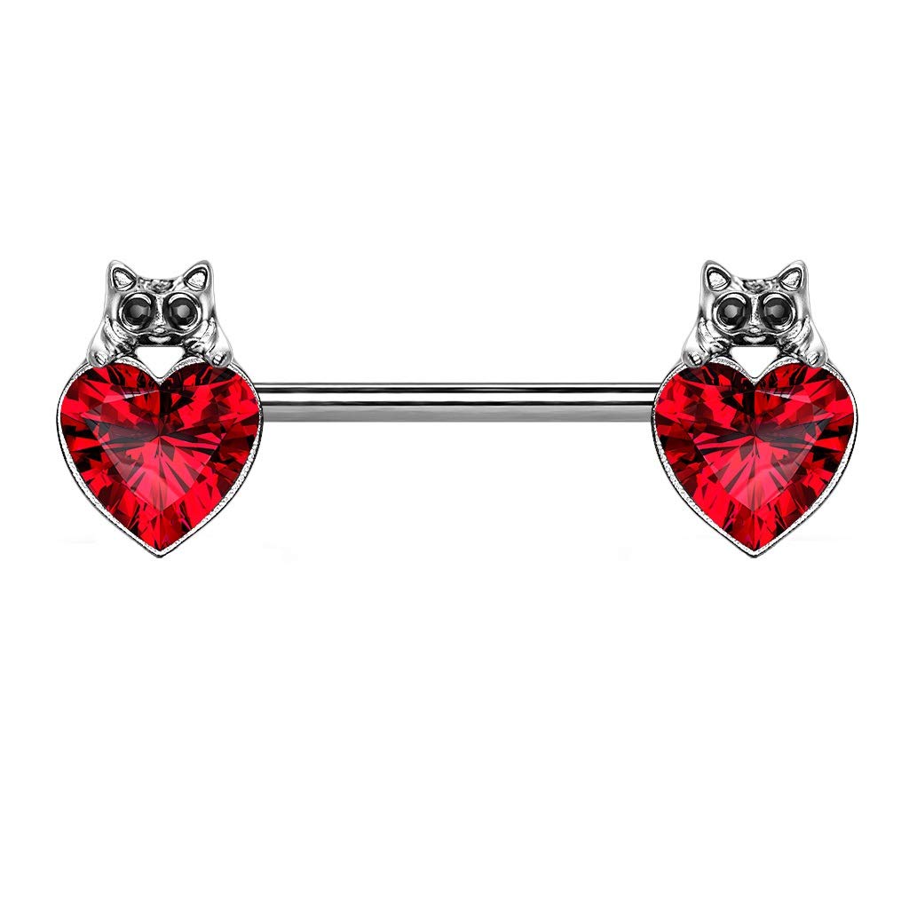 Brustwarzenpiercing Herz Katze Schwarz Brustpiercing Nippelpiercing Chirurgenstahl Silber Clear Pink Rot Stab 1,6/14mm