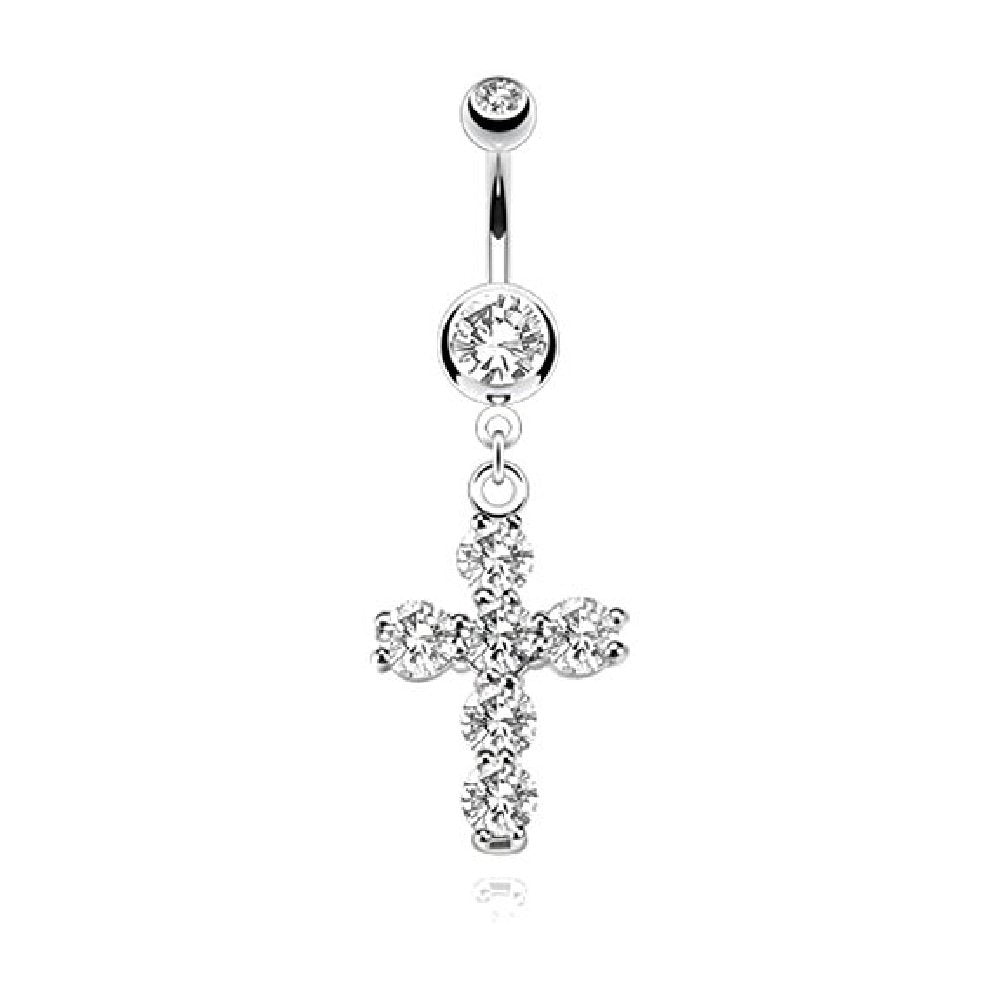 Bauchnabelpiercing Kreuz Anhänger 1,6mm 10mm Nabelpiercing Edelstahl Chirurgenstahl Bananabell Zirkonia Silber Clear Schwarz