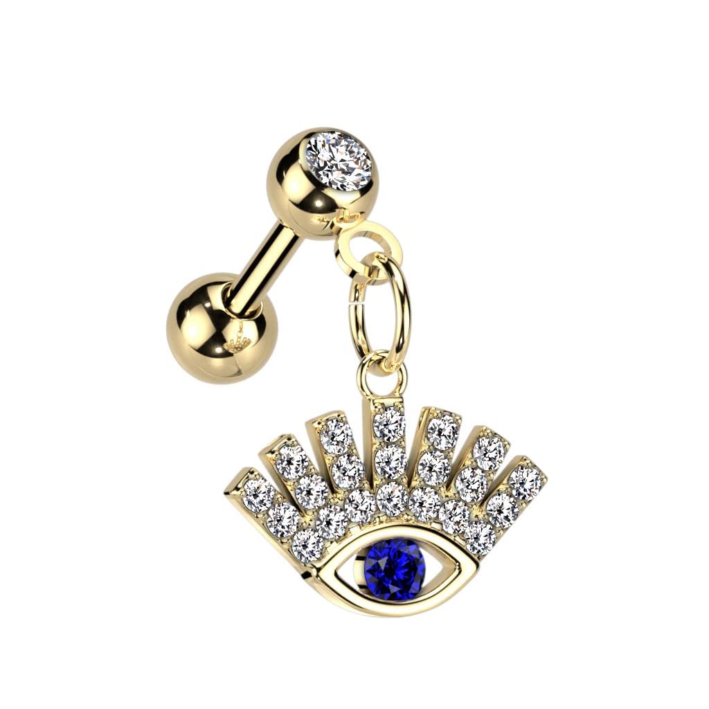 Knorpel Ohrstecker Lucky Eye Anhänger Zirkonia Clear Blau Silber Gold Piercings Chirurgenstahl Schraubverschluss Stab 6mm lang