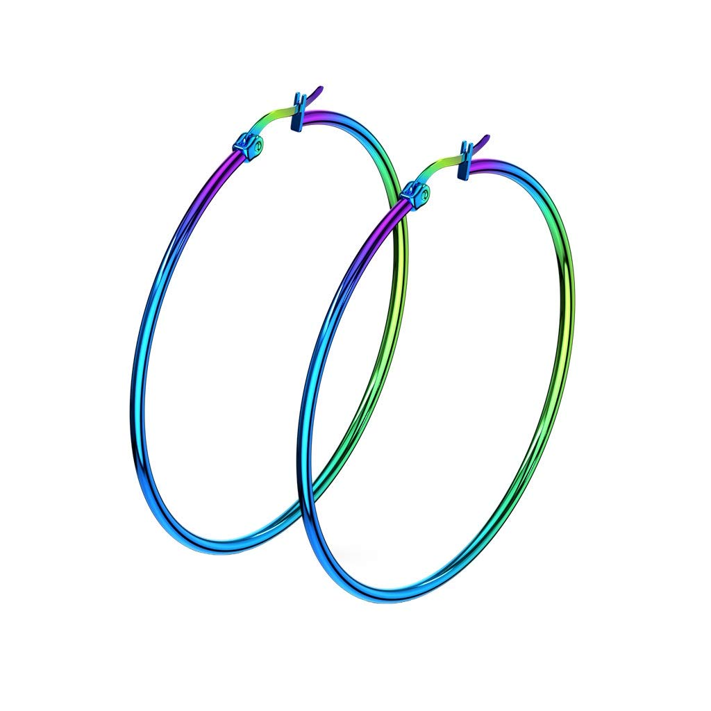 1 Paar Damen CREOLEN Ohrringe Ohrstecker Chirurgenstahl Regenbogen 10 15 20 25 30 35 40 45 50 55 60 65 70 75 mm
