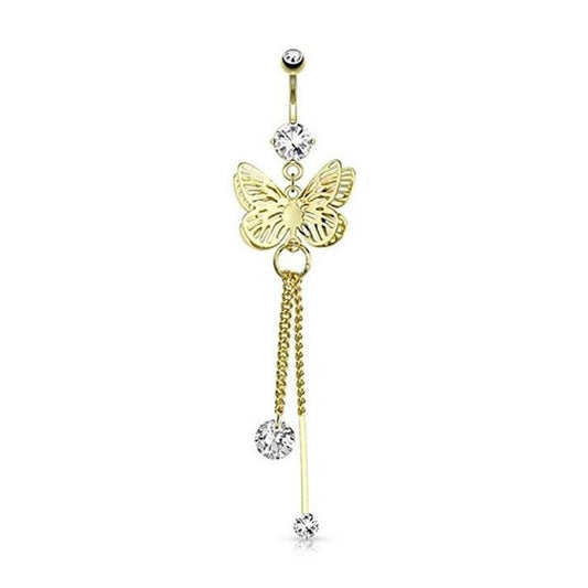 Bauchnabelpiercing Schmetterling Anhänger 1,6mm 10mm Nabelpiercing Chirurgenstahl Bananabell Zirkonia 14 Karat Gold Fimo Clear