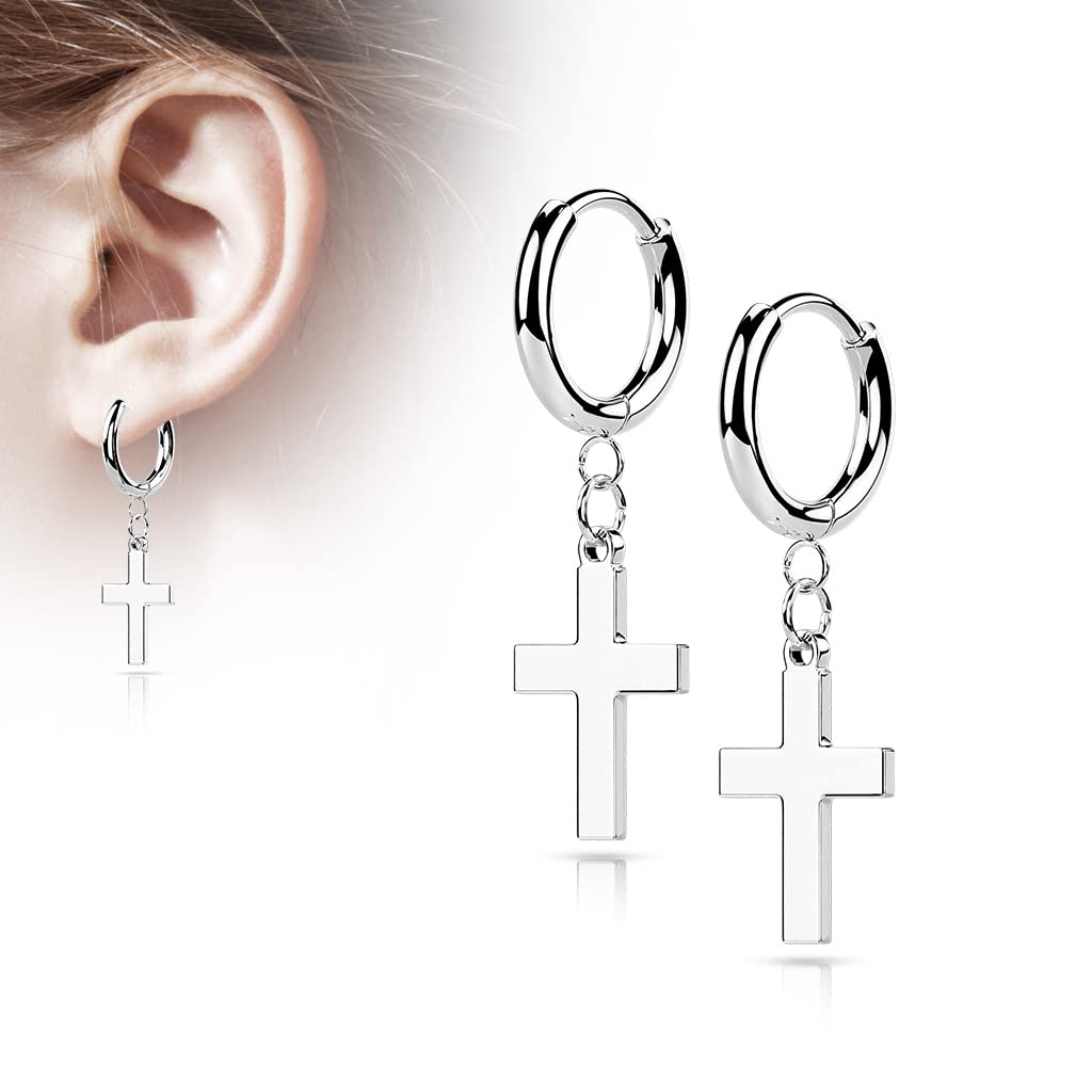 1 Paar Damen Creolen Ohrhänger Kreuz-Anhänger Ohrringe Ohrstecker Chirurgenstahl Silber Gold Schwarz Roségold