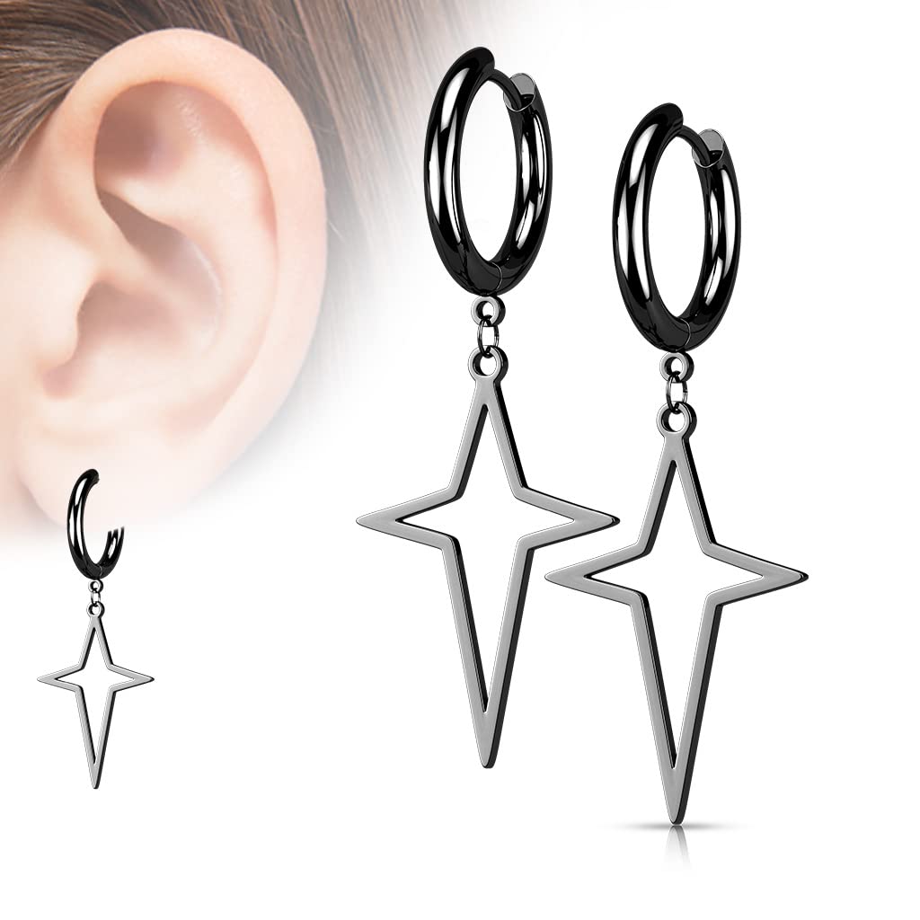 1 Paar Damen Creolen Ohrhänger Stern-Anhänger Ohrringe Ohrstecker Silber Gold Schwarz