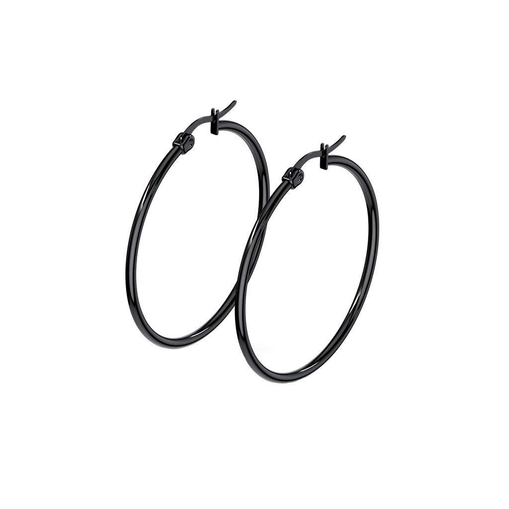 1 Paar Damen CREOLEN Ohrringe Ohrstecker Chirurgenstahl Schwarz 10 15 20 25 30 35 40 45 50 55 60 65 70 75 mm