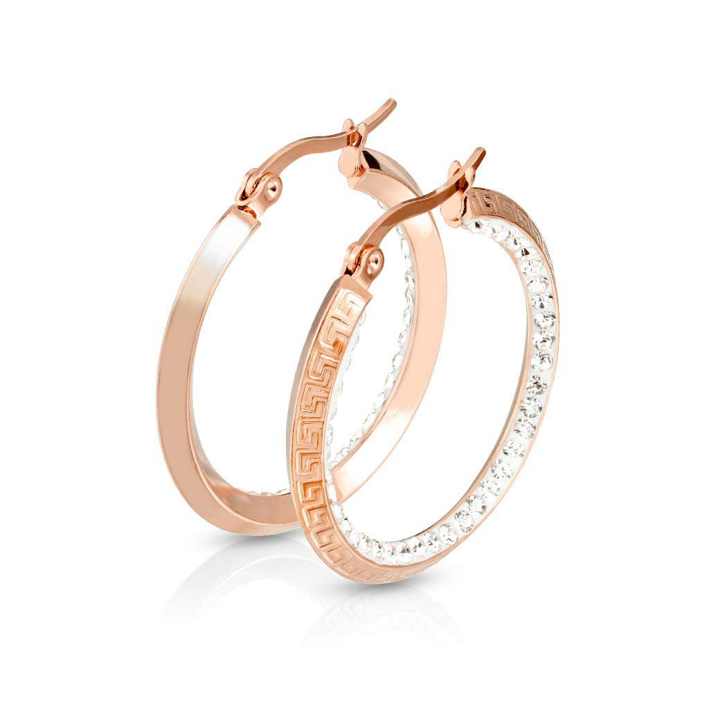 1 Paar Damen Ohrringe CREOLE Zirkonia-Rand innen Muster Ohrstecker Chirurgenstahl Gold Roségold Silber Clear 30mm