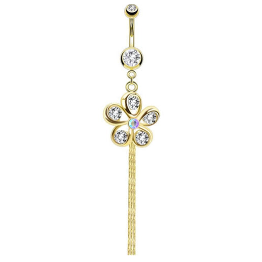 Bauchnabelpiercing Lange Anhänger Tropfen Blumen Rebe 1,6mm 10mm Stab Nabelpiercing Edelstahl Chirurgenstahl Bananabell Zirkonia
