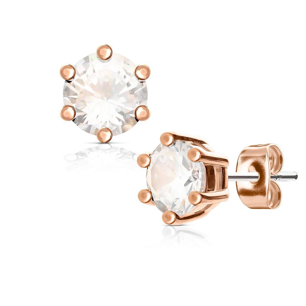 1 Paar Ohringe Ohrringe Set Stecker Edelstahl Chirurgenstahl Rund Prong Zirkonia clear gold pink aqua roségold