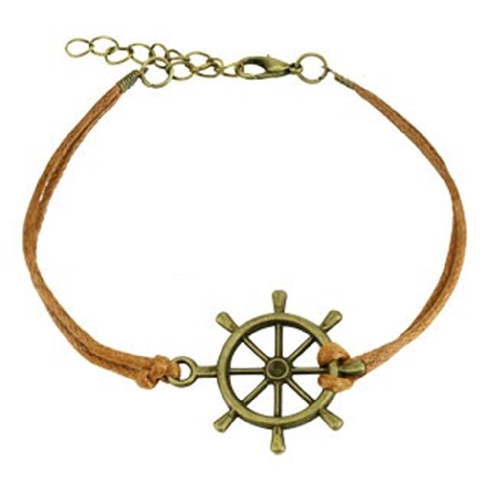 Wickelarmband Steuerrad Länge 240mm Breite 2,59mm verstellbar Karabinerverschluss Kunstleder Edelstahl Seil Maritim