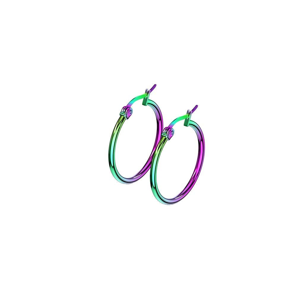 1 Paar Damen CREOLEN Ohrringe Ohrstecker Chirurgenstahl Regenbogen 10 15 20 25 30 35 40 45 50 55 60 65 70 75 mm