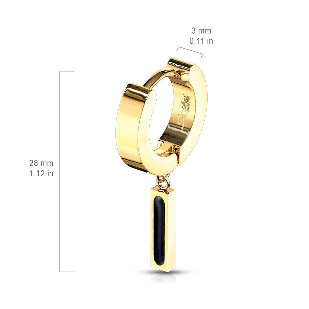 1 Paar Damen CREOLEN Anhänger schwarzer Balken Ohrringe Ohrstecker Chirurgenstahl Gold Roségold 28mm