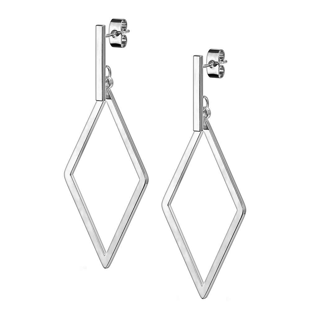 1 Paar Damen Ohrstecker Balken Anhänger Diamant-Design Ohrringe Chirurgenstahl Steckerverschluss Silber Gold