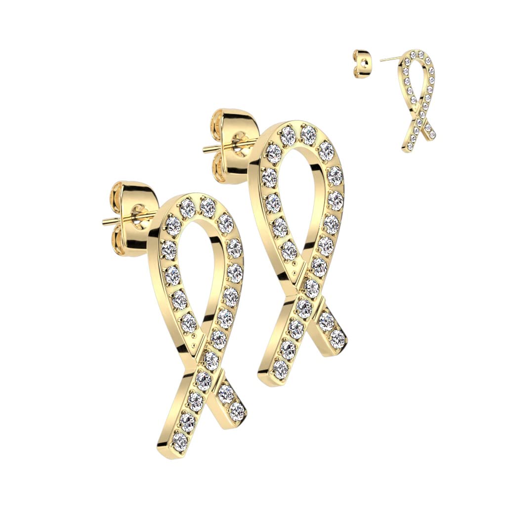1 Paar Damen Ohrstecker Zirkonia Schleife Clear Chirurgenstahl Ohrringe Ohrhänger Silber Gold