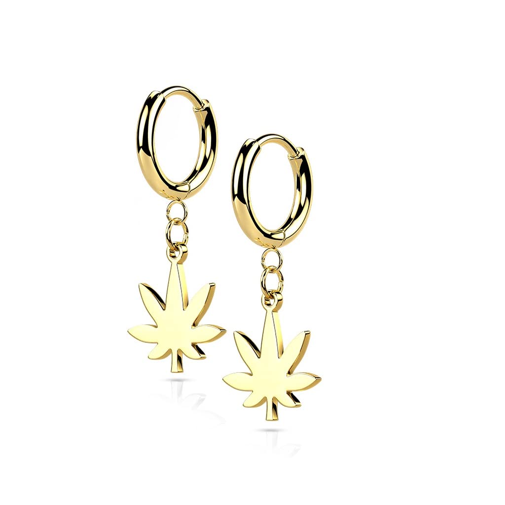 1 Paar Damen Creolen Ohrhänger Hanf-Blatt Anhänger Ohrringe Ohrstecker Silber Gold Schwarz Roségold